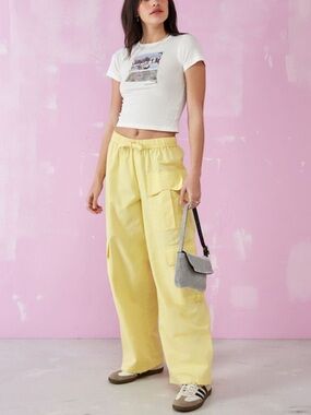 Damson Madder Coastal Cargo Pants Butter Yellow Wide Leg Utility UK 6